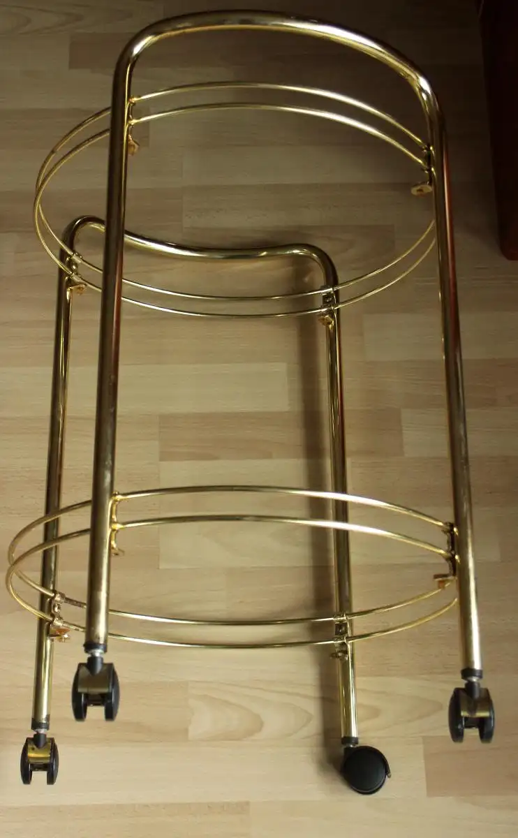 Runder Barwagen - Servierwagen - Messing Metall 2-etagig mit Rauchglas-Scheiben - Vintage aus den 1960ern 11