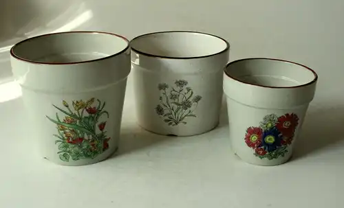 Set mit 3 Stück Blumentöpfe Kakteentöpfe Keramik Sukkulententöpfe Übertöpfe, Vintage aus den 1970ern