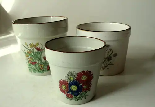 Set mit 3 Stück Blumentöpfe Kakteentöpfe Keramik Sukkulententöpfe Übertöpfe, Vintage aus den 1970ern
