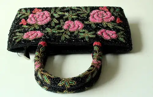 Handgelenk Abendtasche, Handtasche, Abendtasche mit Perlenstickerei, Handarbeit, Vintage aus den 1980ern