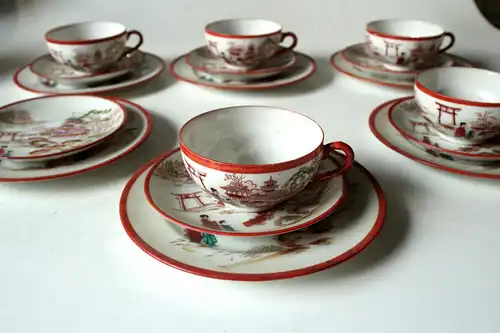 Kutani japanisches Teeservice für 5-6 Personen komplett mit Teekanne Milch und Zuckerdosen handbemalt feines Porzellan, 1950er