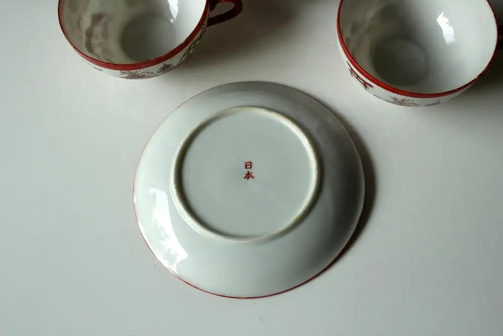 Kutani japanisches Teeservice für 5-6 Personen komplett mit Teekanne Milch und Zuckerdosen handbemalt feines Porzellan, 1950er 7