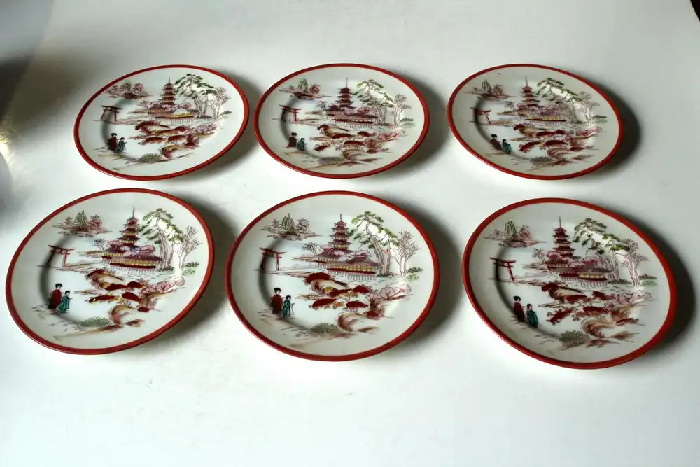 Kutani japanisches Teeservice für 5-6 Personen komplett mit Teekanne Milch und Zuckerdosen handbemalt feines Porzellan, 1950er 9