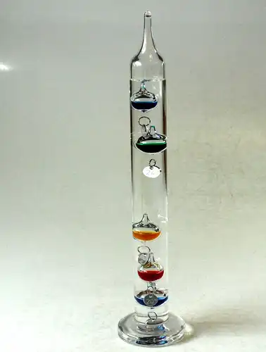 Galileo Thermometer Glas mundgeblasen - filigranes Sammlerglas - Glas - Metall - Vintage aus den 1970ern