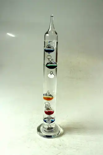 Galileo Thermometer Glas mundgeblasen - filigranes Sammlerglas - Glas - Metall - Vintage aus den 1970ern