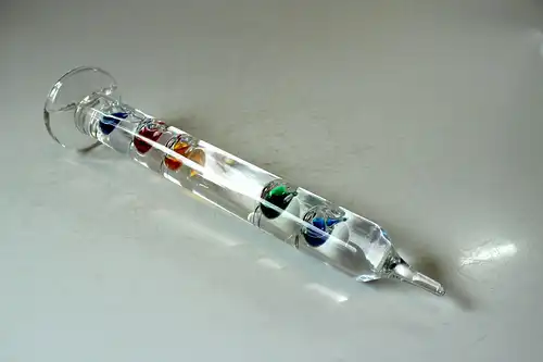 Galileo Thermometer Glas mundgeblasen - filigranes Sammlerglas - Glas - Metall - Vintage aus den 1970ern