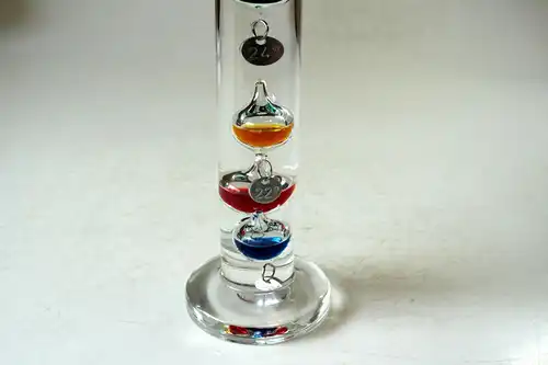 Galileo Thermometer Glas mundgeblasen - filigranes Sammlerglas - Glas - Metall - Vintage aus den 1970ern