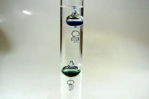 Galileo Thermometer Glas mundgeblasen - filigranes Sammlerglas - Glas - Metall - Vintage aus den 1970ern