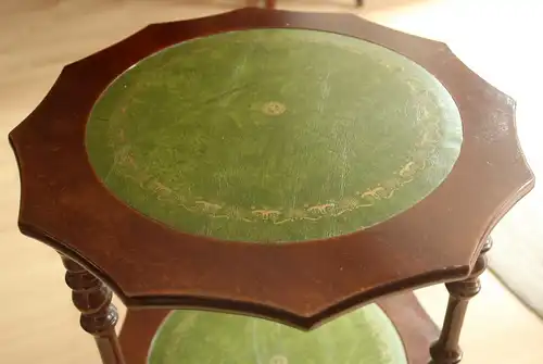 Eleganter hoher Beistelltisch Holz Leder - Etagere - Blumenhocker - side table - coffee table - Vintage aus den 1970ern