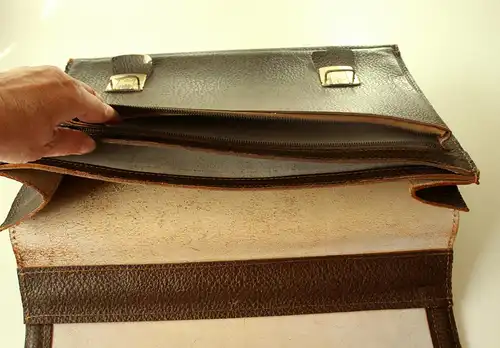1950s Aktentasche - Dokumentenmappe - braunes Leder - Handtasche - Vintage