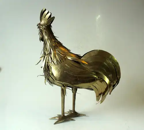 Handgearbeitete große Messing-Skulptur eines Hahns, Vintage aus den 1960ern