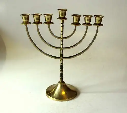 Schöne Menorah Metall Messing, Kerzenhalter 7 armig, Vintage aus den 1970ern