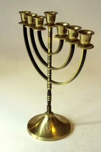 Schöne Menorah Metall Messing, Kerzenhalter 7 armig, Vintage aus den 1970ern