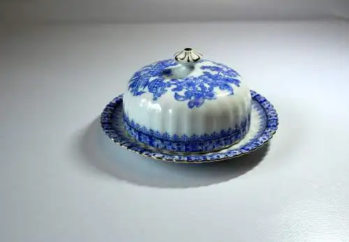 Art Deco hochwertige Butterdose aus dem niederschlesischen Tiefenfurt - Porzellanmanufaktur Tuppack - Dekor China Blau - aus den 1920ern