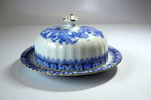 Art Deco hochwertige Butterdose aus dem niederschlesischen Tiefenfurt - Porzellanmanufaktur Tuppack - Dekor China Blau - aus den 1920ern