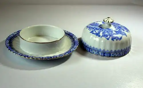 Art Deco hochwertige Butterdose aus dem niederschlesischen Tiefenfurt - Porzellanmanufaktur Tuppack - Dekor China Blau - aus den 1920ern