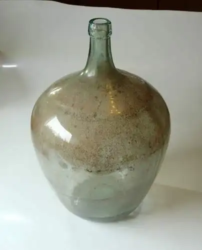 Alter großer Demijohn 25 ltr. grün-blau transparent Glasflasche Glasballon Weinballon, Vintage aus den 1970ern