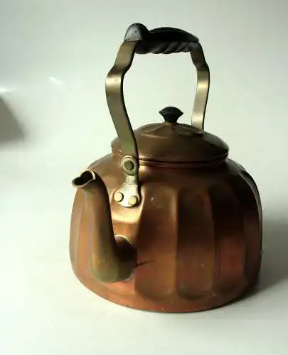Großer alter Teekessel Kupfer Messing Wasserkessel Ofenkessel aus den 1940ern, Vintage