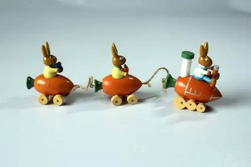 Handgefertigter niedlicher Osterhasen-Zug - Eisenbahn - Osterstrauch-Anhänger Holz - Osterschmuck - Vintage aus den 70ern