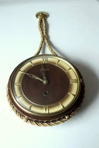 Wanduhr mit Handaufzug Holz/Glas Vintage aus den 1950ern