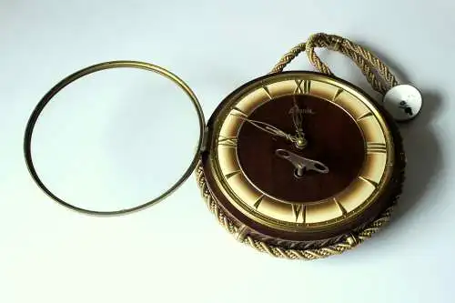 Wanduhr mit Handaufzug Holz/Glas Vintage aus den 1950ern