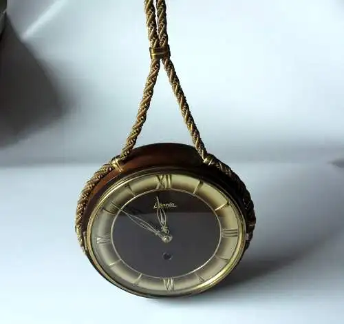 Wanduhr mit Handaufzug Holz/Glas Vintage aus den 1950ern