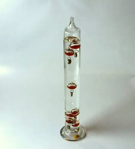 XXL großes Galileo Thermometer Handarbeit - mundgeblasen - Glas, Metall, Vintage aus den 1980ern