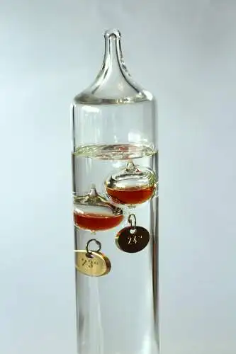 XXL großes Galileo Thermometer Handarbeit - mundgeblasen - Glas, Metall, Vintage aus den 1980ern