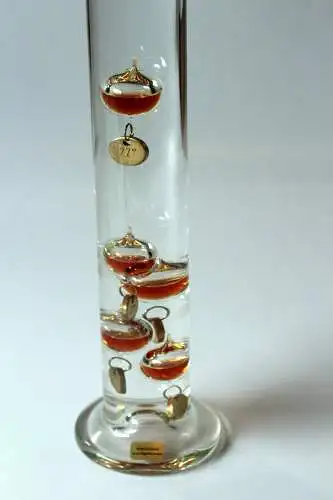 XXL großes Galileo Thermometer Handarbeit - mundgeblasen - Glas, Metall, Vintage aus den 1980ern