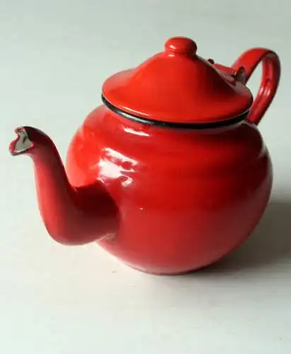 Emaille Kanne Teekännchen emailliert - roter Kessel - Vintage aus den 50/60ern