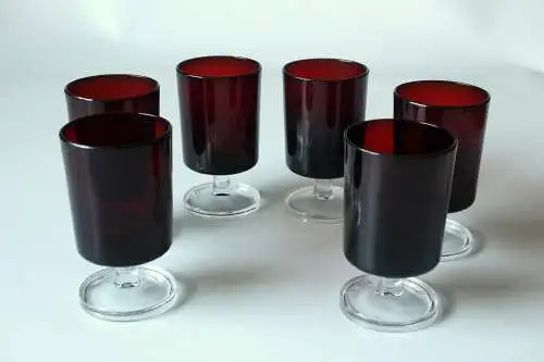 6 Gläser Luminarc rot - Weingläser - Sektgläser - Mid Century - Design-Gläser aus Frankreich, Vintage aus den 70ern