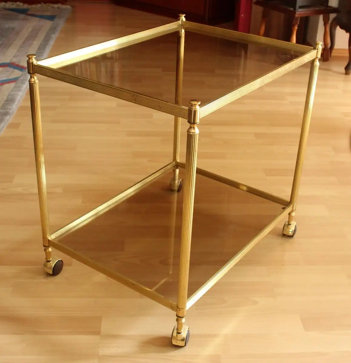 1960s Hollywood Regency Barwagen Servierwagen - Messing/Rauchglas - Teewagen - Vintage 3