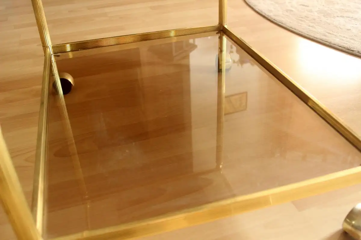 1960s Hollywood Regency Barwagen Servierwagen - Messing/Rauchglas - Teewagen - Vintage 6