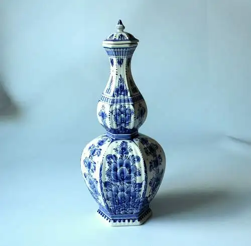 Seltene Delft Vase mit Deckel, handgemalt, gemarkt, Vintage aus den 60ern