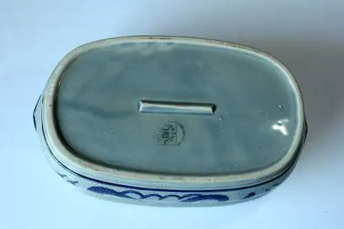 Toller Matjes-Topf, Heringstopf, Fischtopf, Terrine blau, Steingut mit Deckel, Vintage aus den 70ern