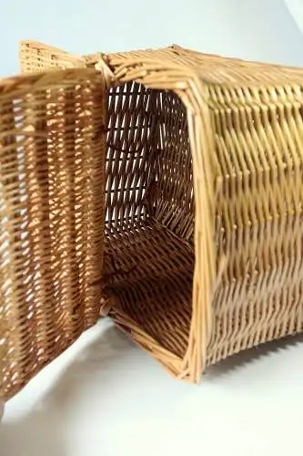Geflochtener Picknickkorb mit 2 Deckeln - Deckelkorb - Pilzsammelkorb - Weide, Rattan - Handarbeit - Vintage aus den 1980ern