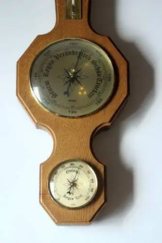 XL Wetterstation Eiche, Glas, Metall, voll funktionsfähig, Thermometer, Barometer, Hygrometer, vintage aus den 70ern