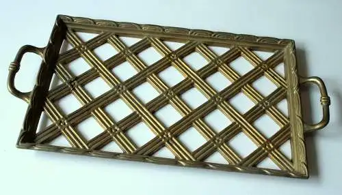 Tolles Set mit 6 Teetassen Messing-Glas auf einem Messingtablett - Groggläser - Vintage aus den 1970ern