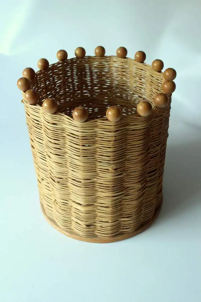 Papierkorb - runder hoher Korb - geflochten - Vintage aus den 1970ern 1