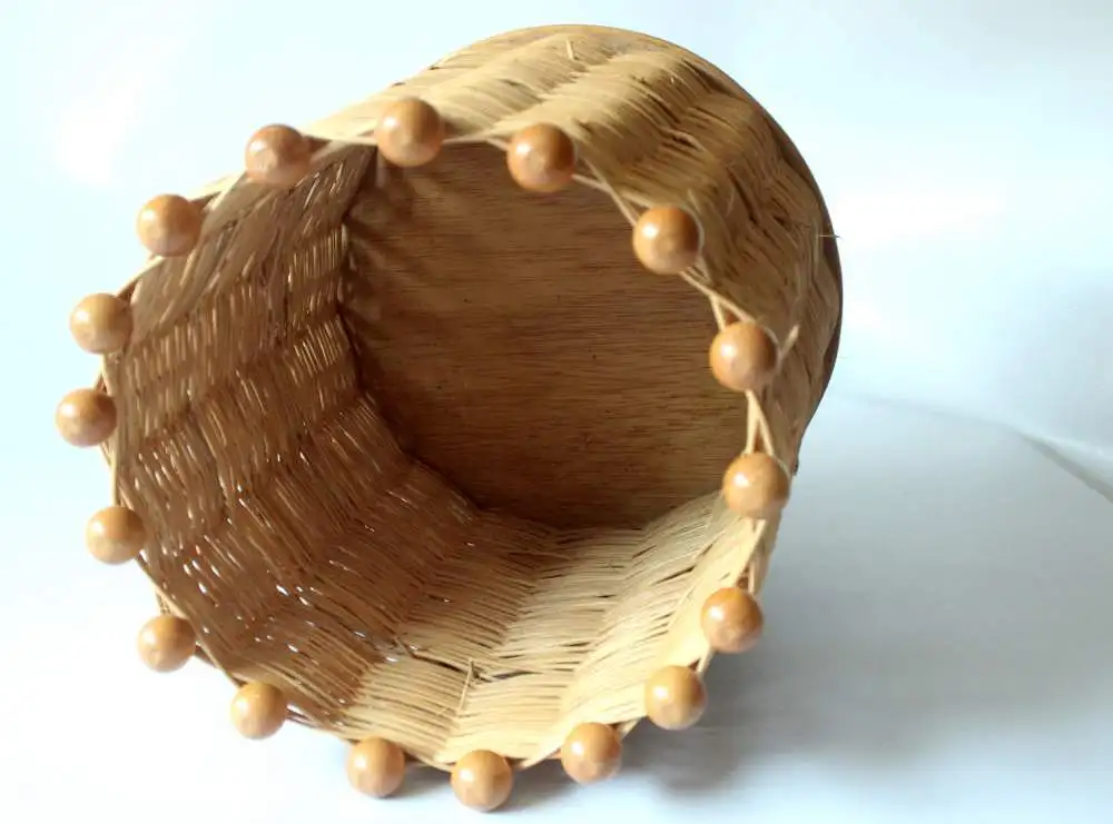 Papierkorb - runder hoher Korb - geflochten - Vintage aus den 1970ern 3