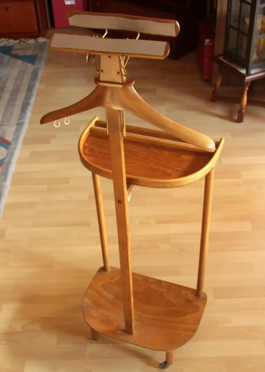 1930s Stummer Diener - Valet Stand - Holz, Metall, Kleiderständer auf Rollen 3