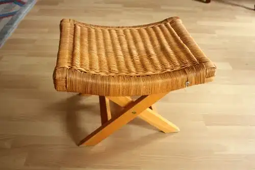 Fußhocker Holz Rattan Vintage