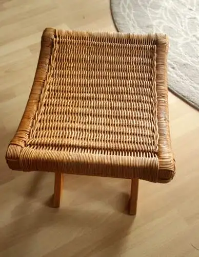 Fußhocker Holz Rattan Vintage