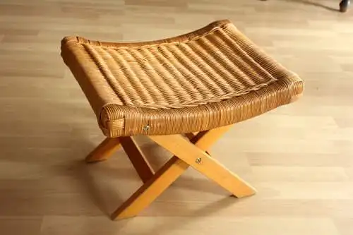 Fußhocker Holz Rattan Vintage