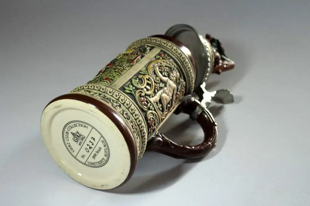 Alter limitierter Gerz Bierkrug Gerz Club-Collection nr. 0237 von 1999 mit Zinndeckel - Sammlerstück 6
