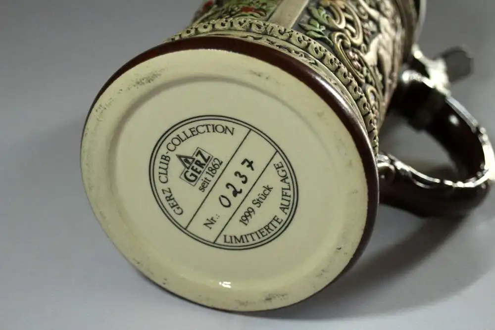 Alter limitierter Gerz Bierkrug Gerz Club-Collection nr. 0237 von 1999 mit Zinndeckel - Sammlerstück 7