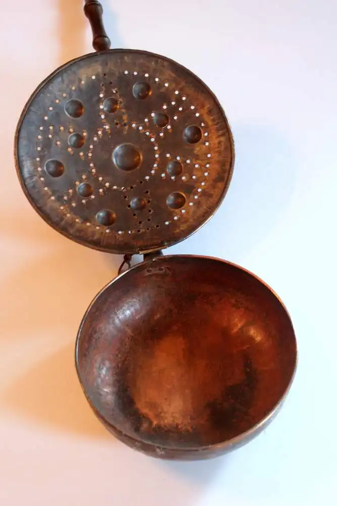 1910s - Antiker Bettwärmer  Kupfer/Messing mit Holzgriff - Bettpfanne - tolles antikes Dekorationsobjekt 3