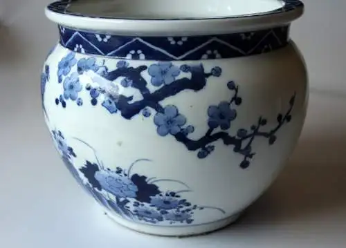 XL - großer asiatischer Blumentopf Keramik blau-weiß - gemarkt - Japan China Asien 