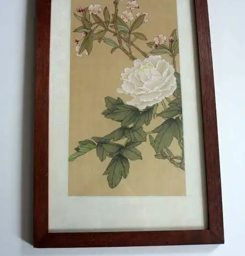 Handgemaltes japanisches Wandbild - Kirschblüte mit Vogel - professionell gerahmt - mit Künstlersignatur und Stempel 