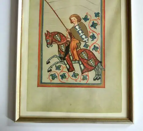 Codex Manesse Faksimile Kunstdruck limitiert und numeriert - Titel: Herr Henrich von Rugge - professionell gerahmt 